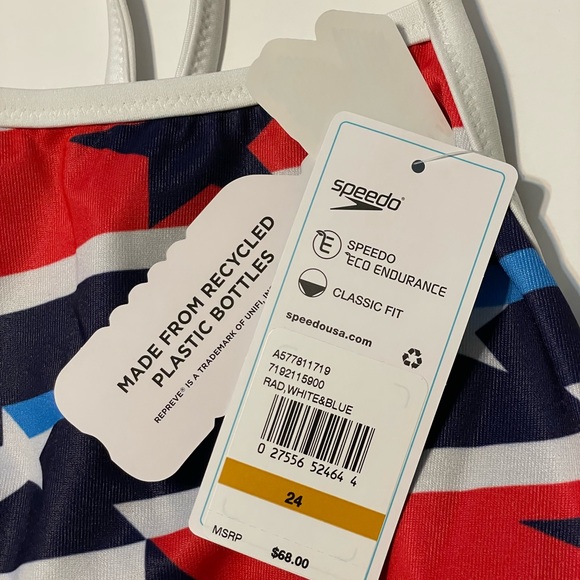 Speedo Red White and Blue Prolt Flyback One Piece Swimsuit Size 24 - Picture 6 of 14